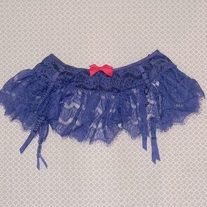 Victoria’s Secret Blue Lace Skirt Garter Belt with Small Pink Bow. NWT. XS/S.
